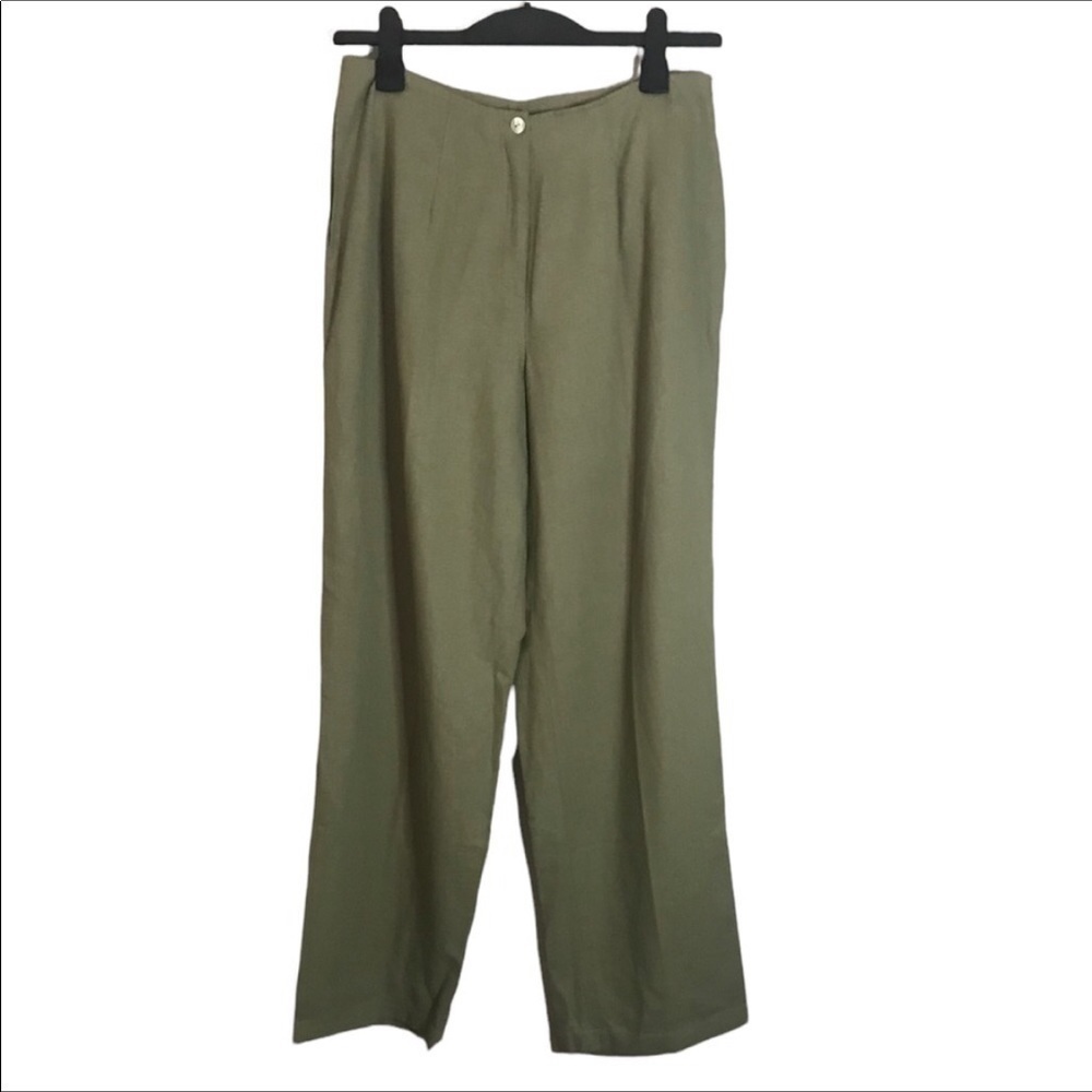NWT Laura Scott High Rise Pockets Green Linen/Rayon Blend Pants Size 10